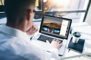 Manager looking at dash cam